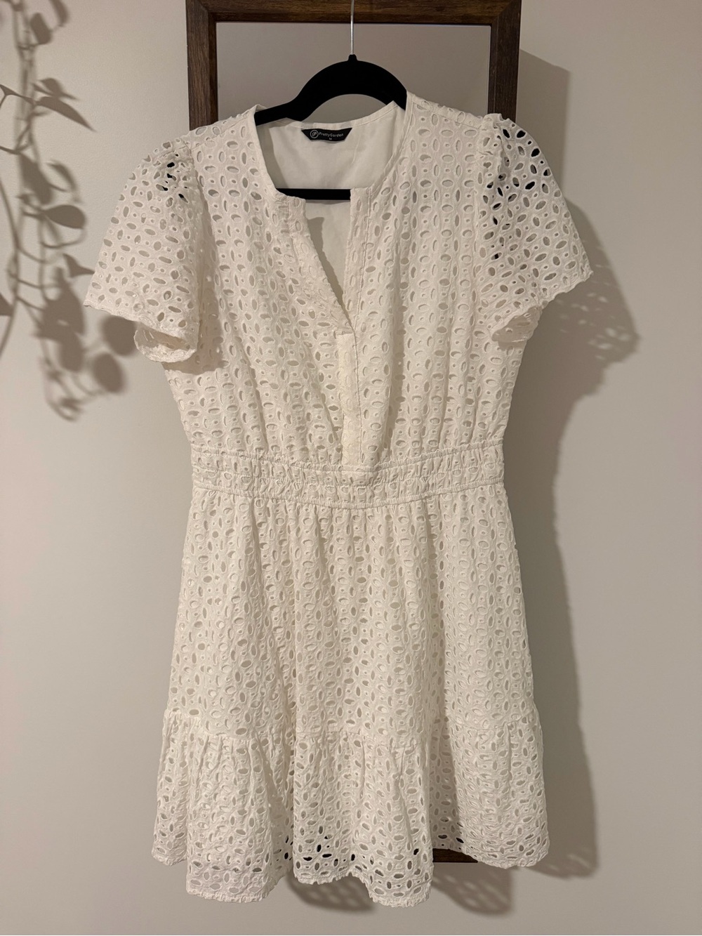 White Eyelet Short-Sleeve Tiered Dress